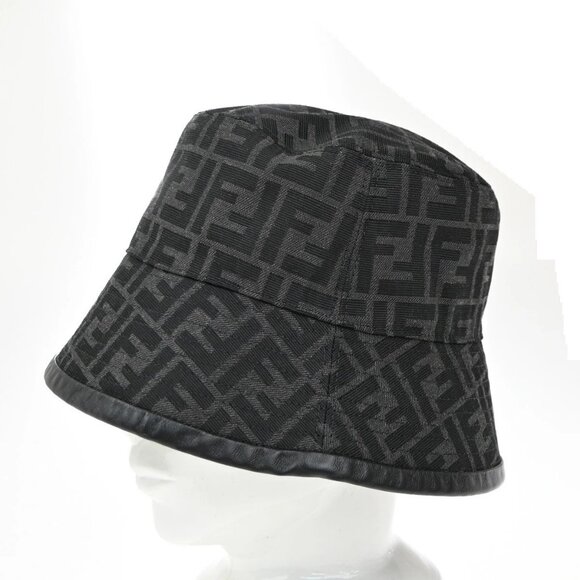 FENDI Logo Zucca Pattern Bucket Hat Size S Cotton Polyester Black 82RP009